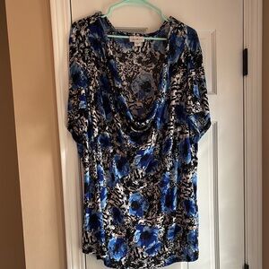 Floral Blue and Black Women's Top